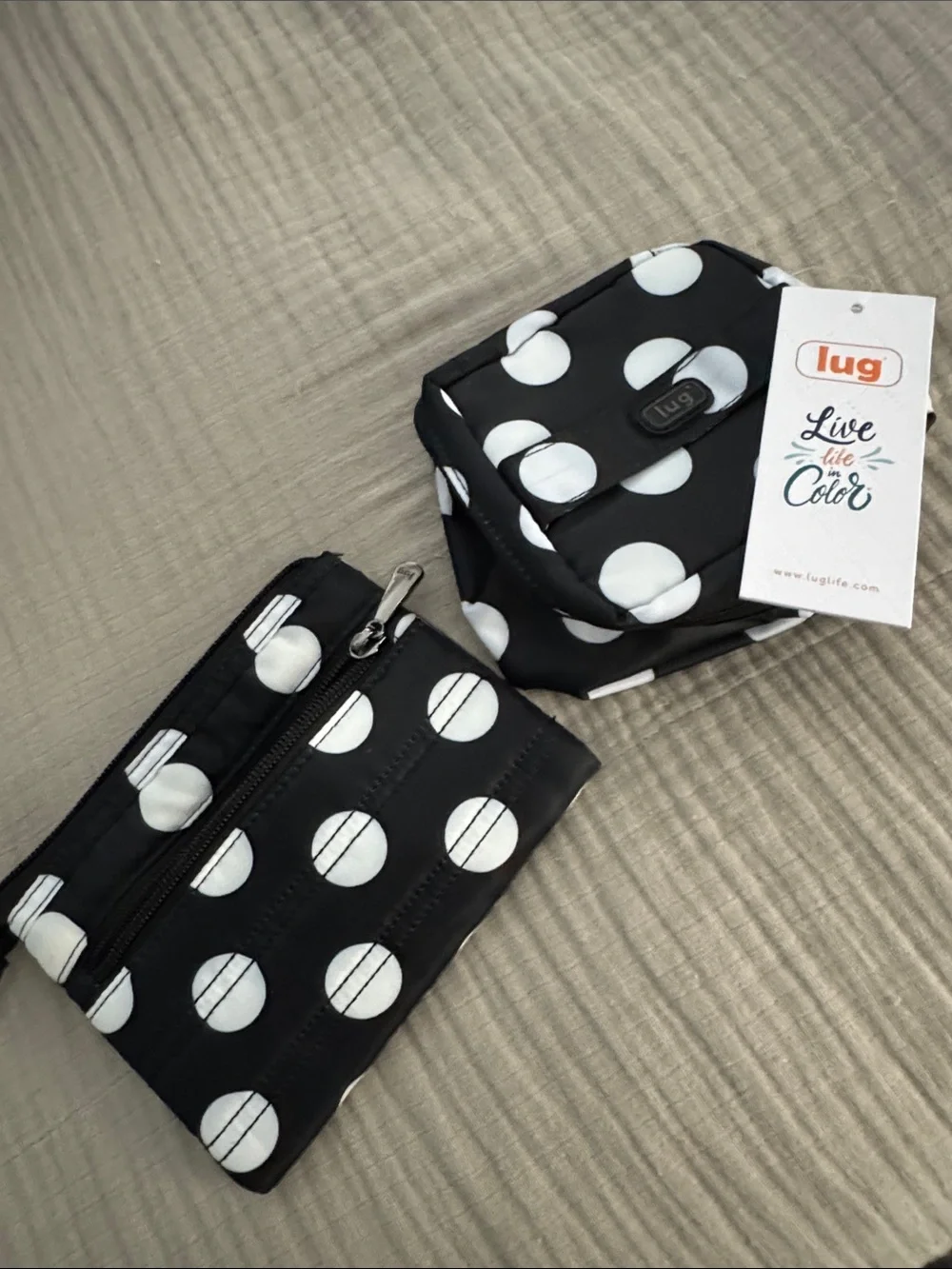 lug Black and White Polka Dot Pouch Set
